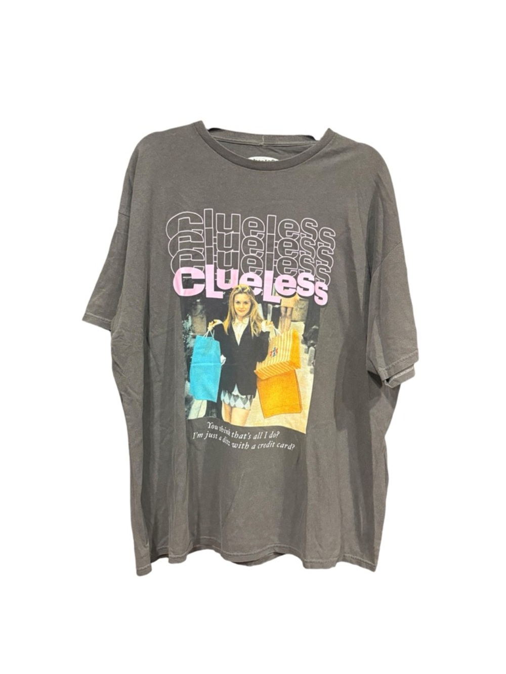 Clueless Graphic Tee Gray Oversized 90s Movie Quote Cotton Large Z8